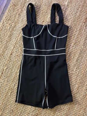 WeWoreWhat Black Romper with Contrast Piping